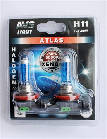 Лампа автомобильная галогенная AVS Atlas H11 12V 55W 2шт. - фото 23894