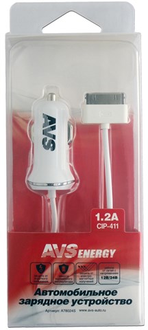 Автомобильное зарядное устройство AVS для iphone 4 CIP-411 1200мA - фото 24579