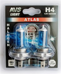 Лампа автомобильная галогенная AVS Atlas H4 12V 60/55W 2шт.