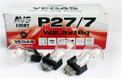 Автолампа габаритов и стоп сигналов AVS Vegas P27/7 12V 27/7W 10шт. A78177S