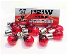 Автолампа габаритов и стоп сигналов AVS Vegas P21W 12V 21W красный 10шт. A78180S