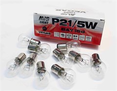Автолампа габаритов и стоп сигналов AVS Vegas P21/5W 12V 5W 10шт. A78182S